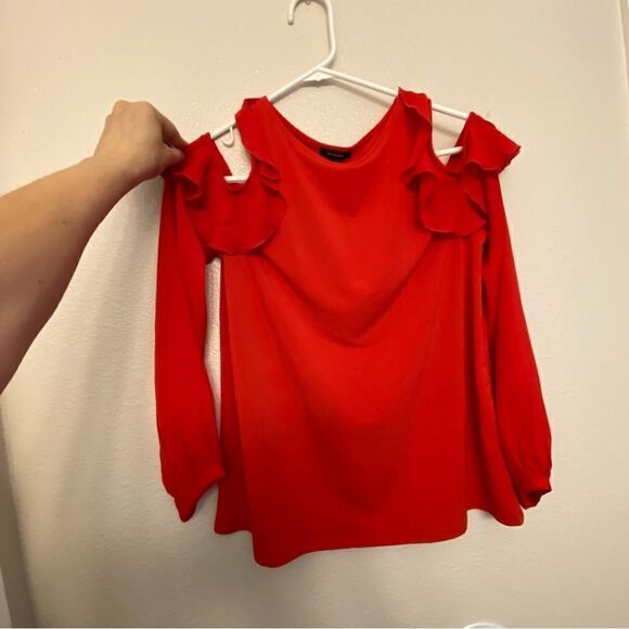Halogen Nordstrom HA372331 MI RED PEPPER Cold shoulder long sleeve blouse top S - Picture 4 of 11